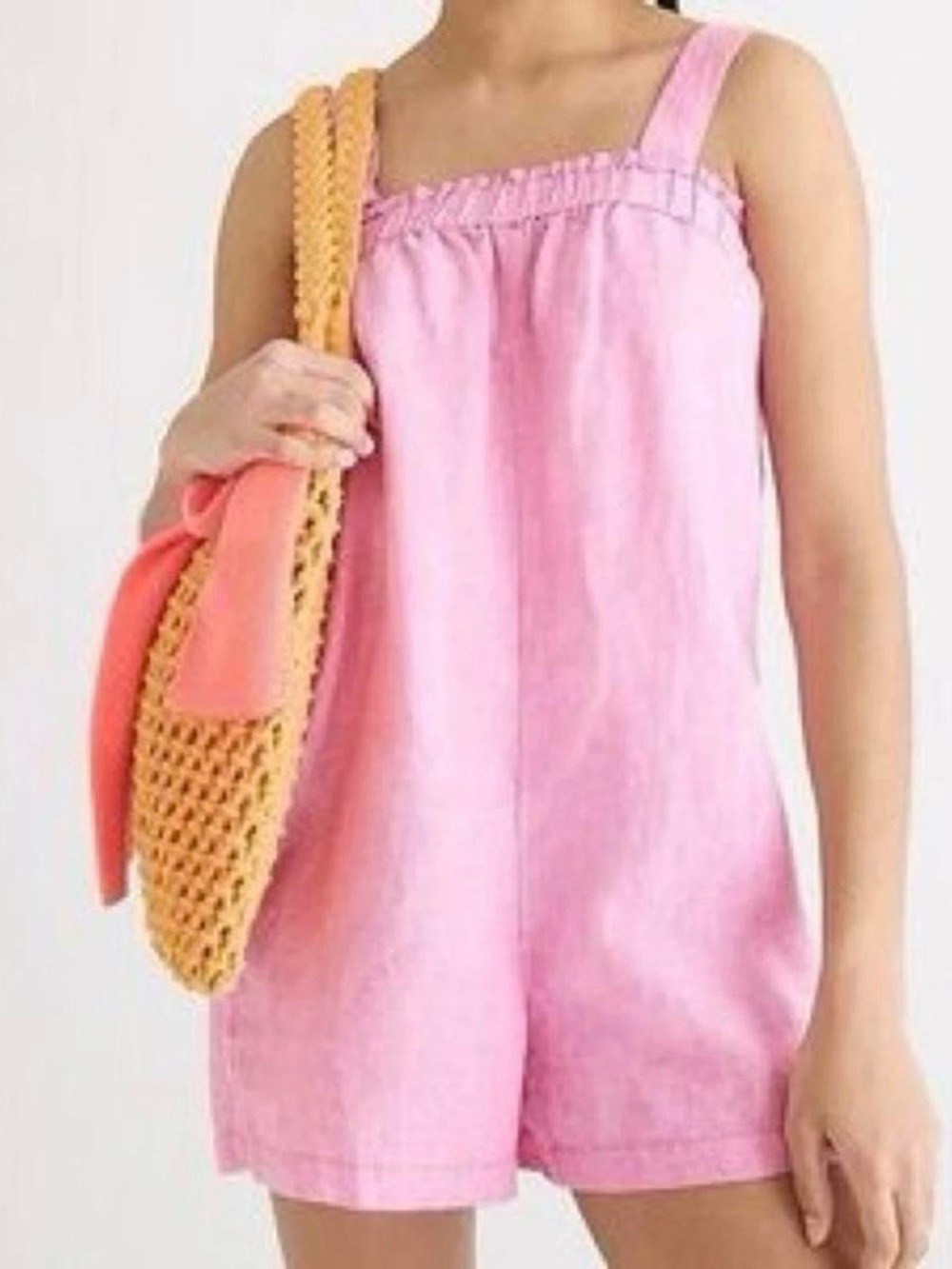 J. Crew Relaxed 100% Linen Pink romper Large resortwear summerstyle Casual Chic